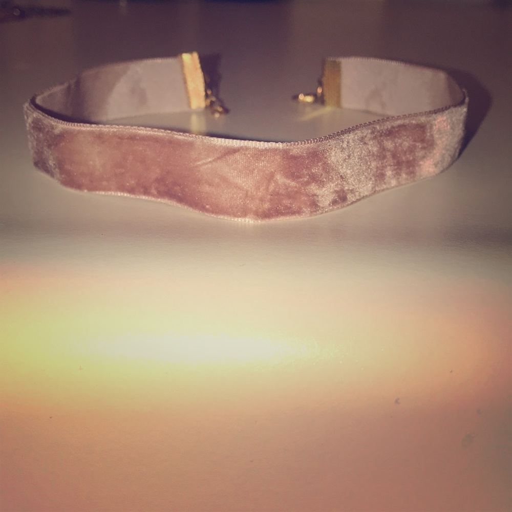 Soft pink velvet choker necklace